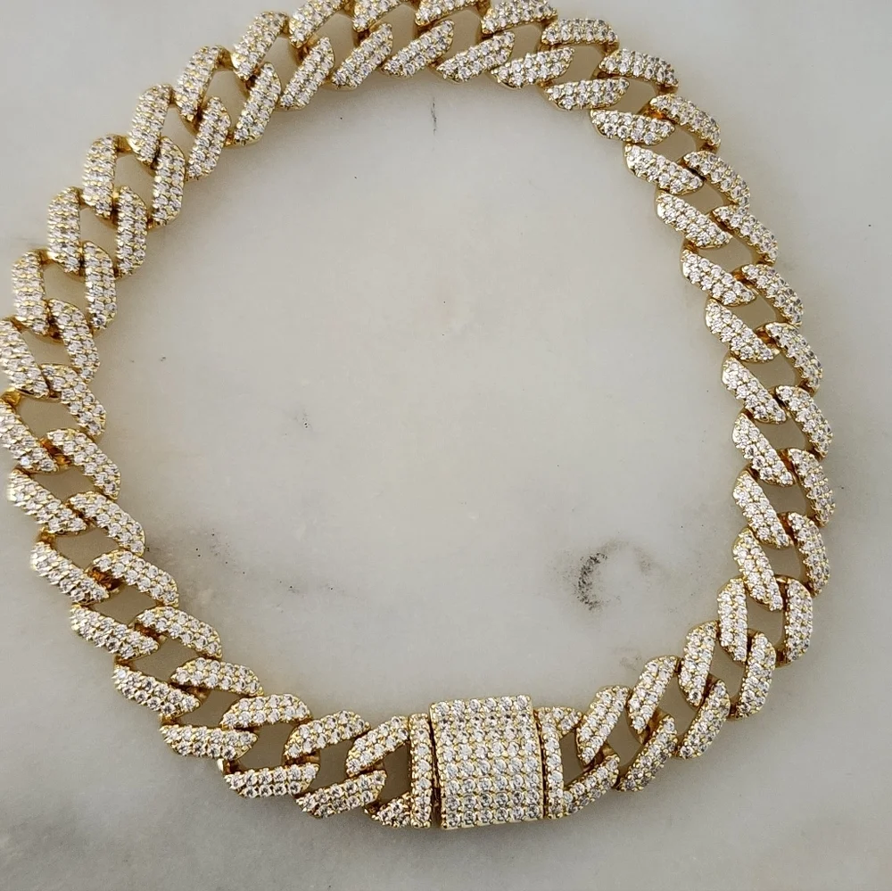 Men's Gold Plated Cuban Link Bracelet 10mm Iced CZ Zirconia 8.5